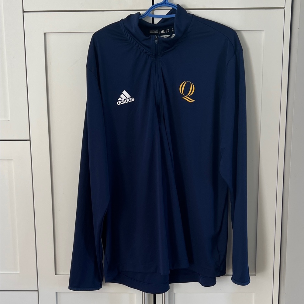 Adidas Dark Blue Zip-Up with Gold Logo - Quinnipiac University